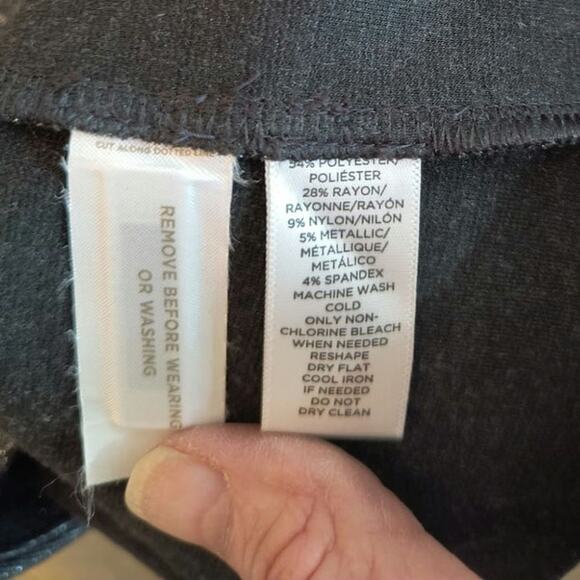 Loft Metallic Stretch Pants Women's Sz M Black Silver Skinny Leg Pull on Dressy - Picture 11 of 16